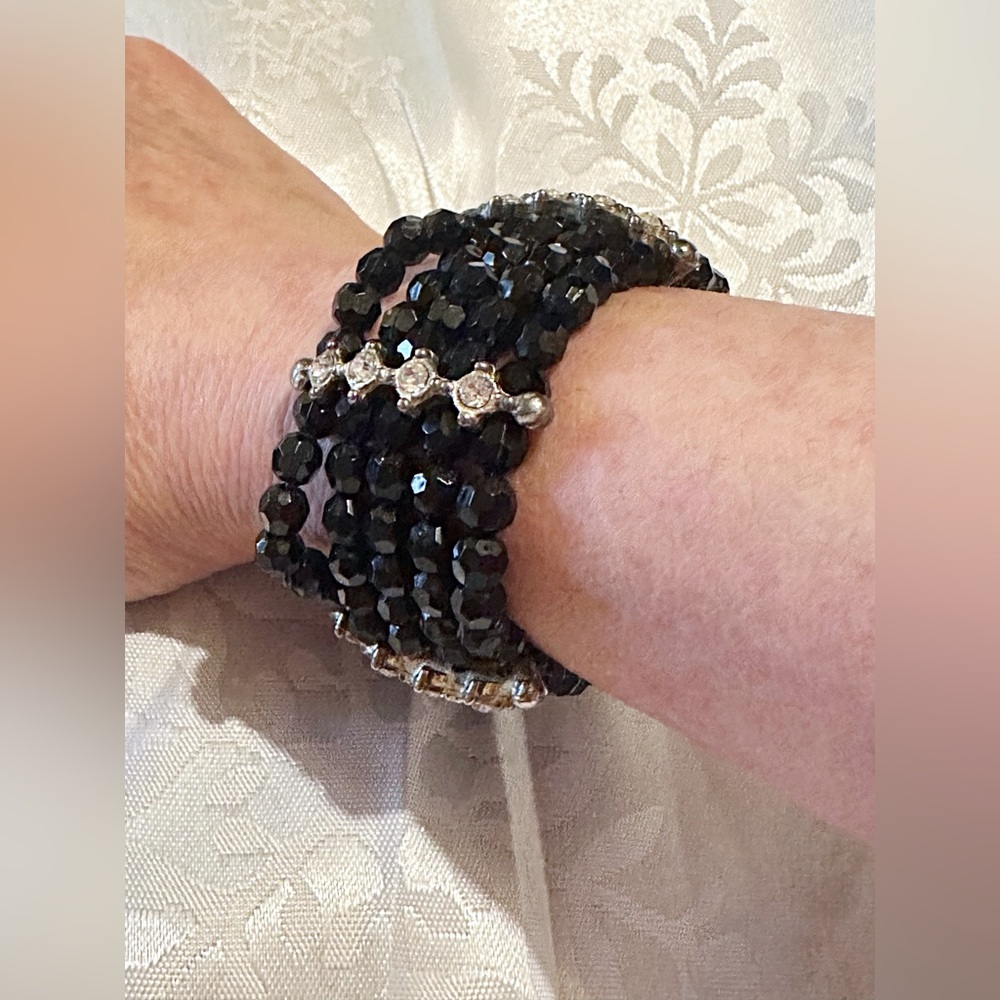 Elegant Black Beaded Multi-Row Stretch Bracelet